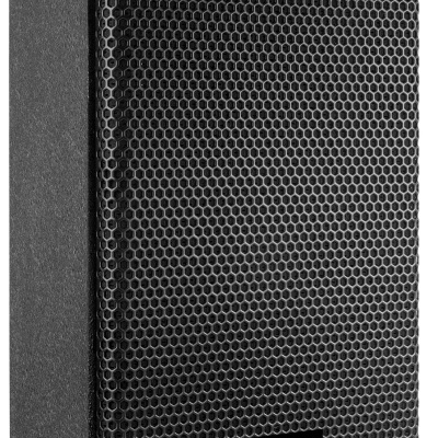 Coluna de som preta Power Dynamics com grade frontal de metal perfurado