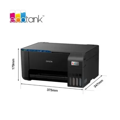 Impressora Epson EcoTank preta com reservatórios de tinta visíveis