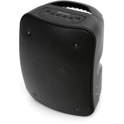 Coluna portátil preta Oddmors com rede metálica frontal e botões no topo