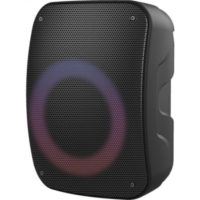 Coluna portátil preta com luz circular frontal colorida