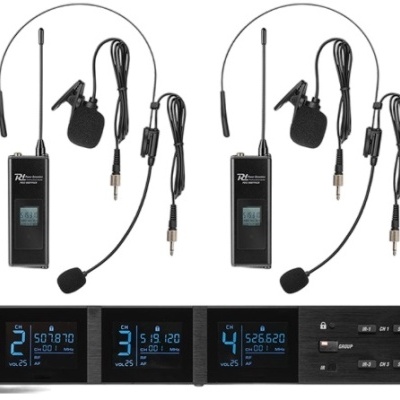 Sistema de microfone sem fios com receptor em rack e quatro microfones