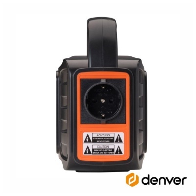 Extensão elétrica portátil preta com detalhes laranja da Denver