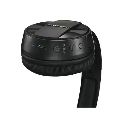 Auscultadores sem fios pretos com botões de controlo e marca SODIAL