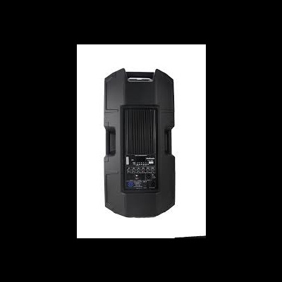 Coluna de som preta com painel de controlo visível