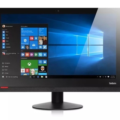 Computador Lenovo all-in-one ThinkVision com ecrã plano e base redonda preta