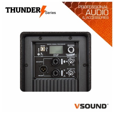 Painel traseiro de processador de sinal digital preto serie THUNDER com conectores e knobs