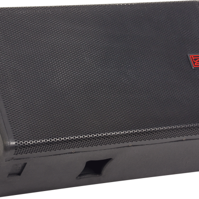 Coluna de som profissional preta com logotipo LSI