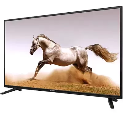 Televisor preto com imagem de cavalo branco a correr