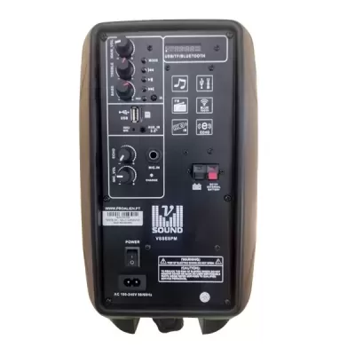 Painel traseiro da coluna de som V Sound V085PM com controlos e conexões