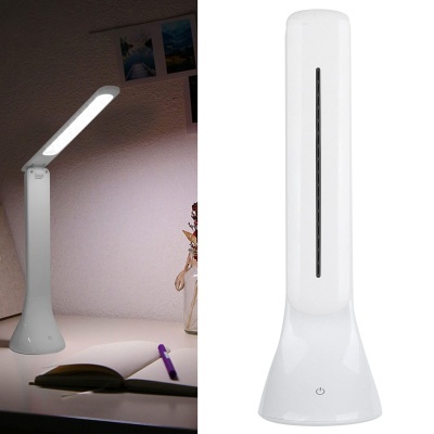 Candeeiro de secretária branco com luz LED e base larga