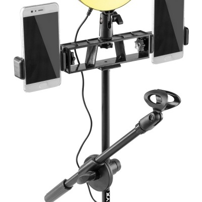 Suporte de telefone com anel de luz LED e microfone