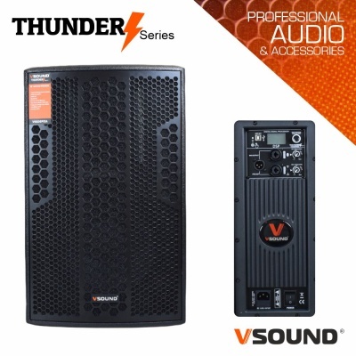 Coluna de som profissional preta da série THUNDER com painel traseiro de conexões