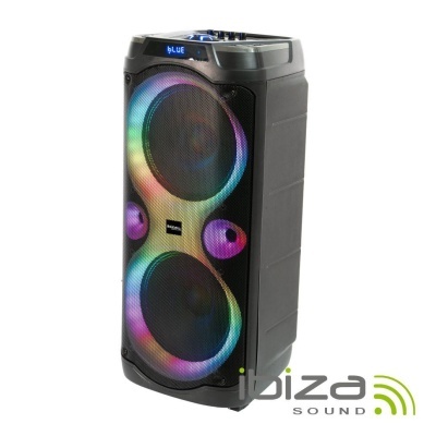 Coluna de som portátil Ibiza Sound preta com luzes LED coloridas e ecrã digital
