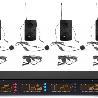 Sistema de microfone sem fios profissional com 4 transmissores e receptor