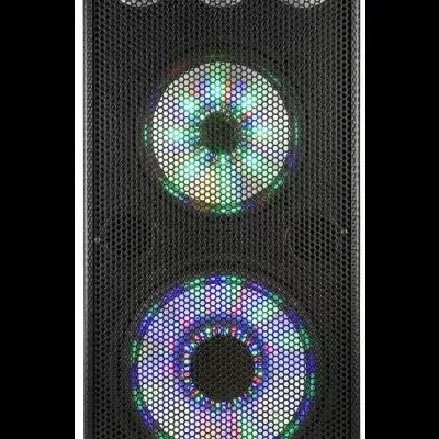 Coluna de som preta FENTON com luzes LED coloridas visíveis através da grelha perfurada