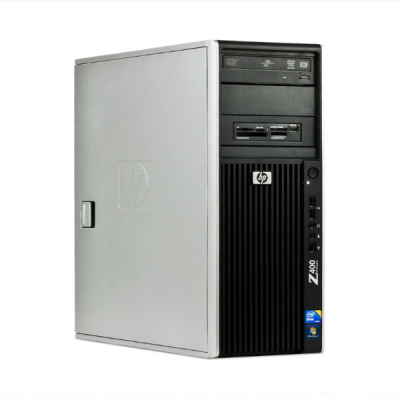 Computador de secretária HP Z400 cinzento e preto com leitor de cartões e drive de CD/DVD