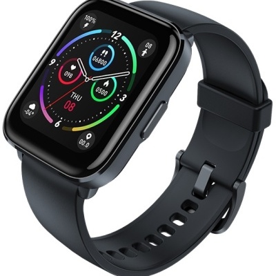 Relógio inteligente quadrado com bracelete preta de silicone