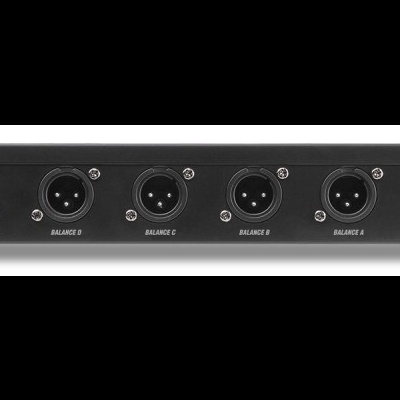 Painel traseiro de amplificador PH Power Amplifier com conectores XLR e etiquetas brancas