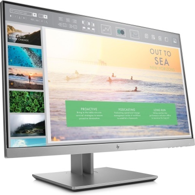 Monitor HP com ecrã widescreen a mostrar imagens e texto