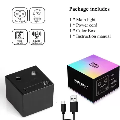 Luz de festa em forma de cubo com cabo USB e caixa colorida