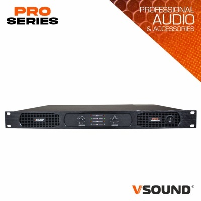 Amplificador profissional preto da VSOUND PRO SERIES com botões e LEDs