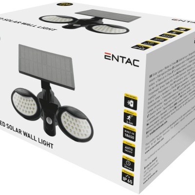 caixa de luz de parede LED solar ENTAC com dois painéis redondos e painel solar