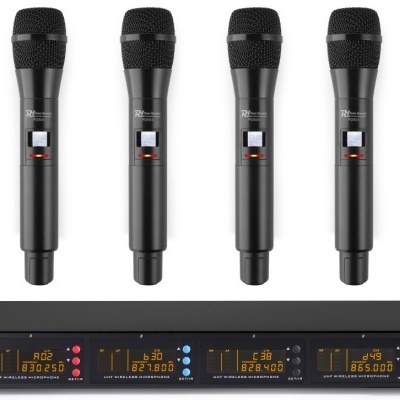 Microfones sem fios pretos com unidade base digital