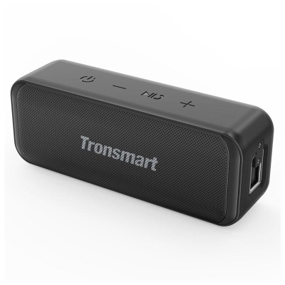 Coluna portátil preta Tronsmart com botões e porta USB