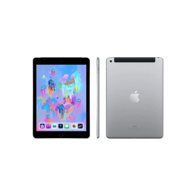 Tablet Apple iPad prateado com ecrã a cores vista frontal, lateral e traseira