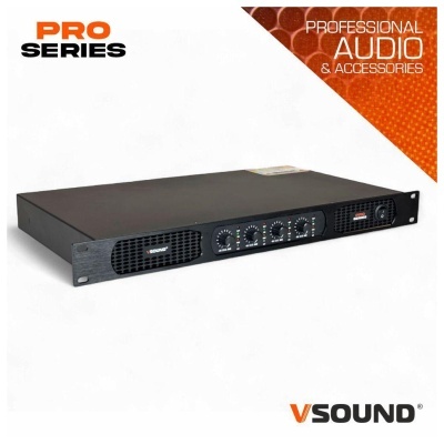 Amplificador profissional VSOUND PRO SERIES preto com botões frontais e grelhas de ventilação