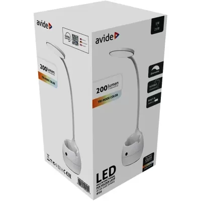 Embalagem de candeeiro LED de mesa branco com base e design curvo da marca avide
