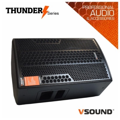 Coluna de som profissional preta da série Thunder da marca VSOUND