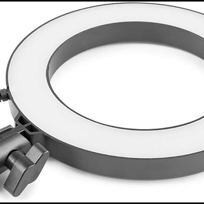 Anel de luz LED preto com difusor branco e suporte ajustável