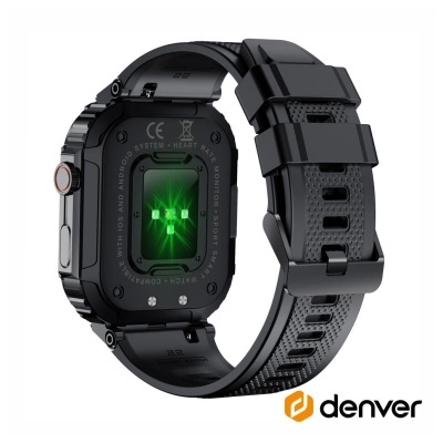 Smartwatch preto Denver com bracelete em silicone e sensor de frequência cardíaca