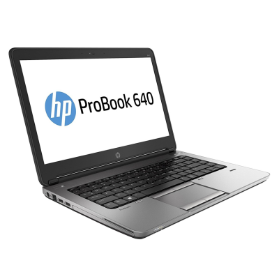 Portátil HP ProBook 640 cinza metálico com teclado preto e ecrã aberto
