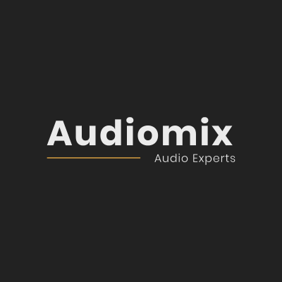 Logotipo Audiomix com texto sobre fundo preto