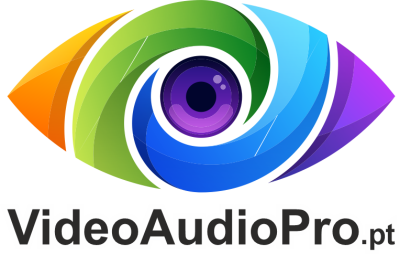 Logotipo colorido de olho com texto VideoAudioPro.pt