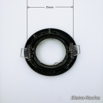 Suporte redondo preto para lâmpada embutida com molas metálicas e diâmetro de 75mm