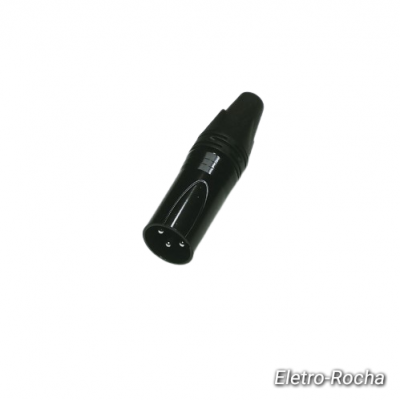 Conector XLR preto de 3 pinos em fundo branco
