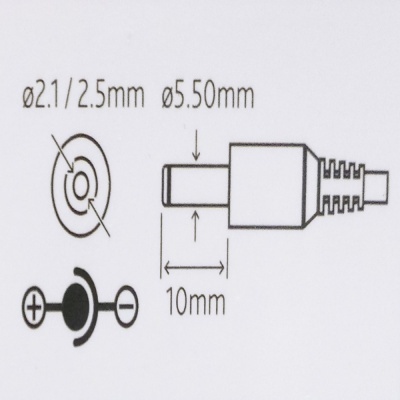 Desenho técnico de conetor elétrico com medidas e símbolos
