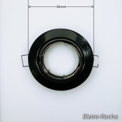 Suporte redondo preto para luz embutida com diâmetro de 85mm