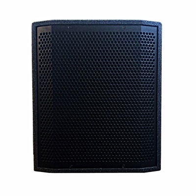 Coluna de som preta quadrada com grelha hexagonal