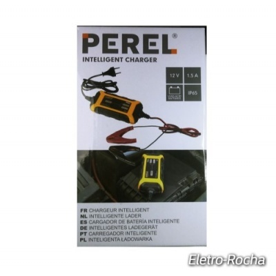Carregador inteligente PEREL 12V 1,5A amarelo e preto com cabos vermelho e preto