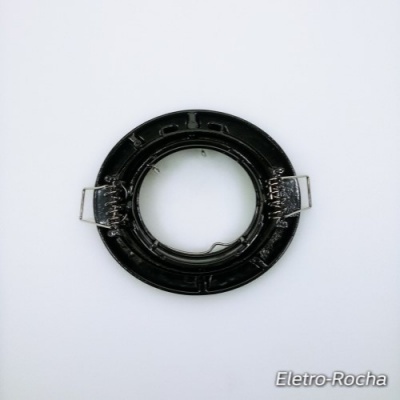 Suporte de luz embutida redondo preto com molas metálicas