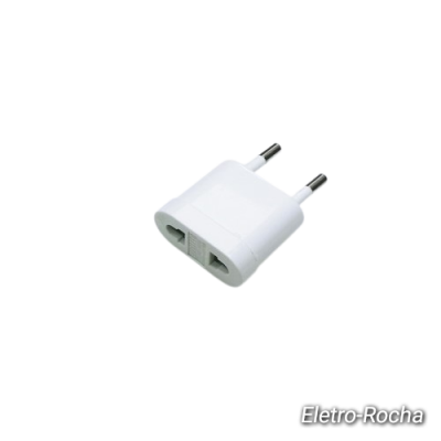 Adaptador de tomada elétrico branco com pinos redondos