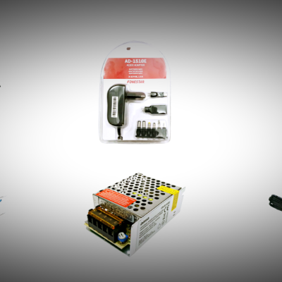 Adaptadores e fontes de alimentação AC/DC em plástico e metal, com embalagem FONESTAR AD-1510E