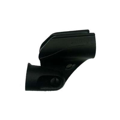 Suporte preto em plástico com inscrição SHURE