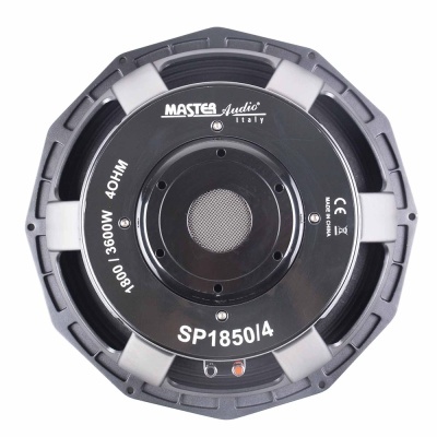 Coluna de áudio MASTER Audio SP1850/4 em metal cinzento e preto com texto e conectores