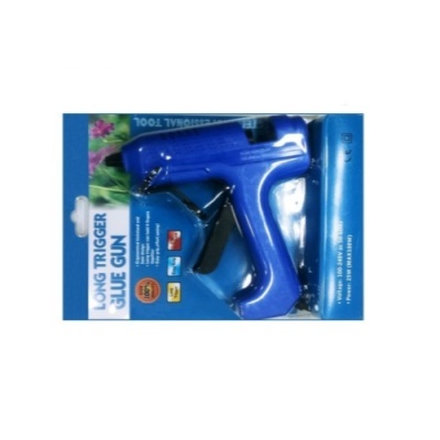 Pistola de cola quente azul com gatilho longo embalada