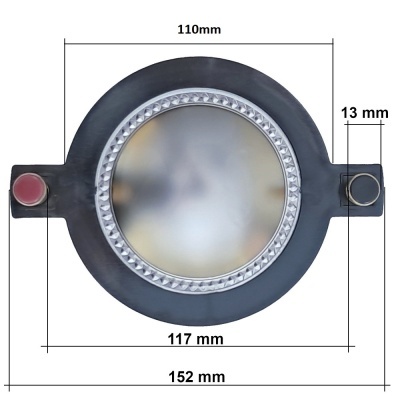 Elemento circular preto com borda prateada e botões laterais